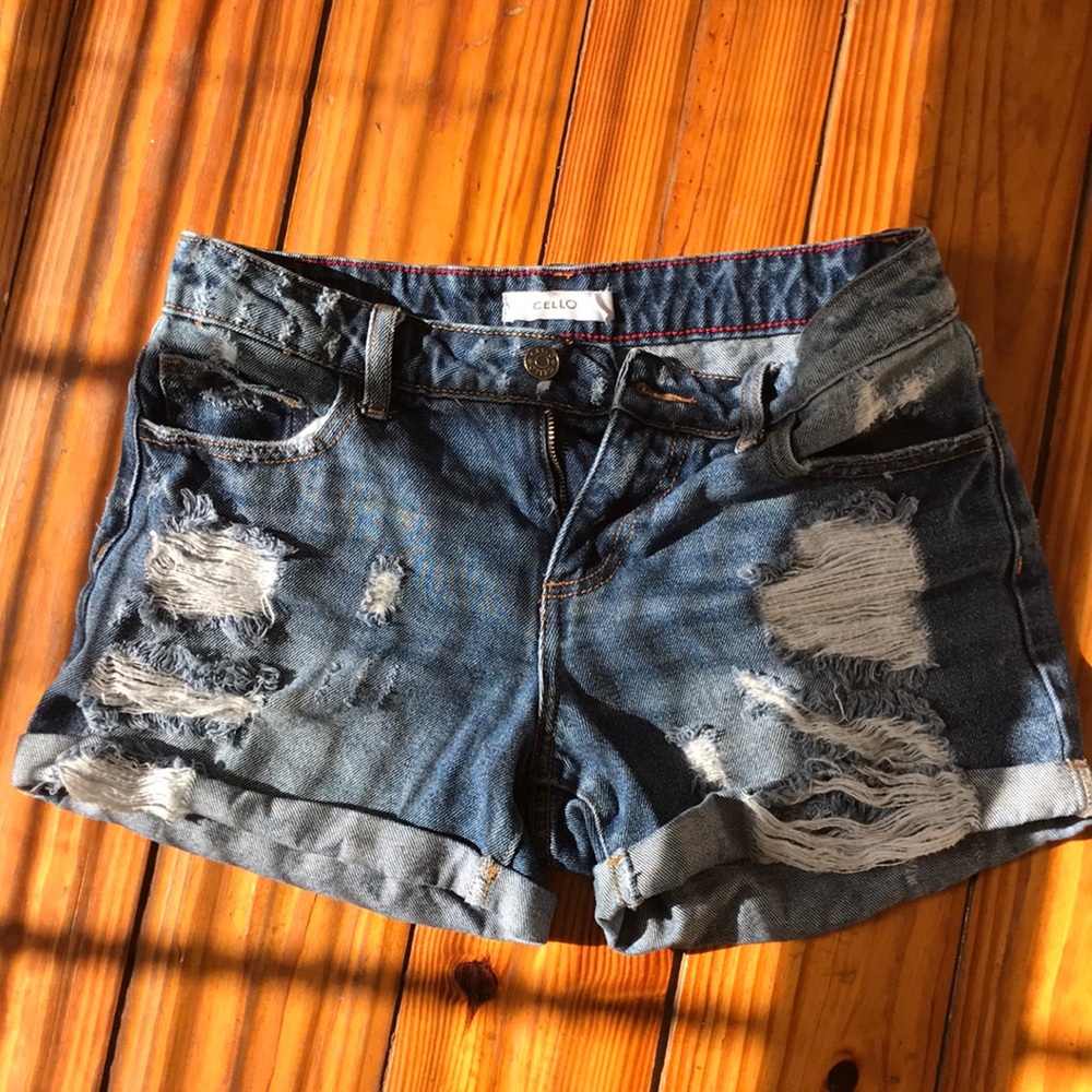 Distressed jean shorts